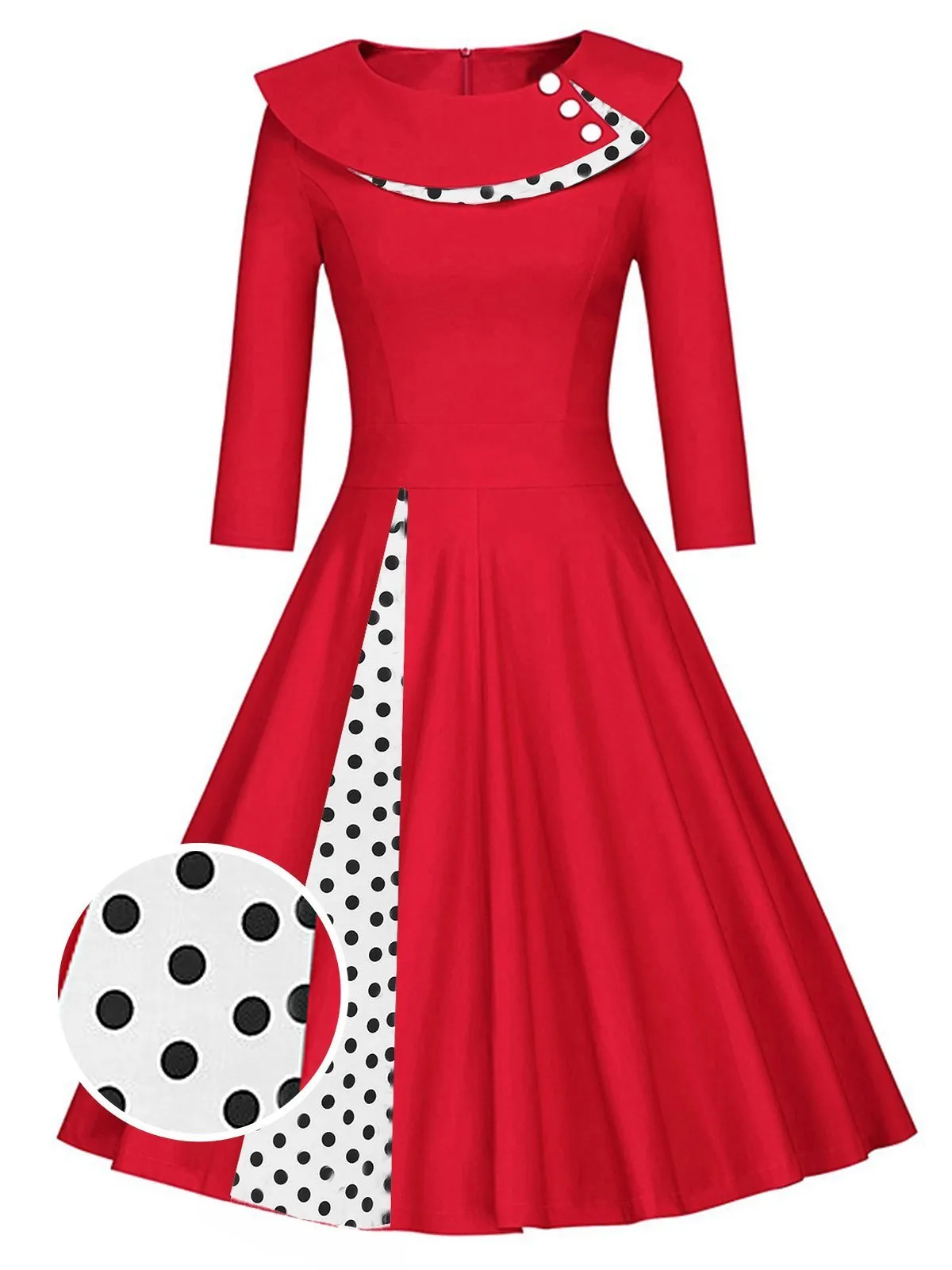 1950s 3/4 Sleeve Patchwork Swing Dress