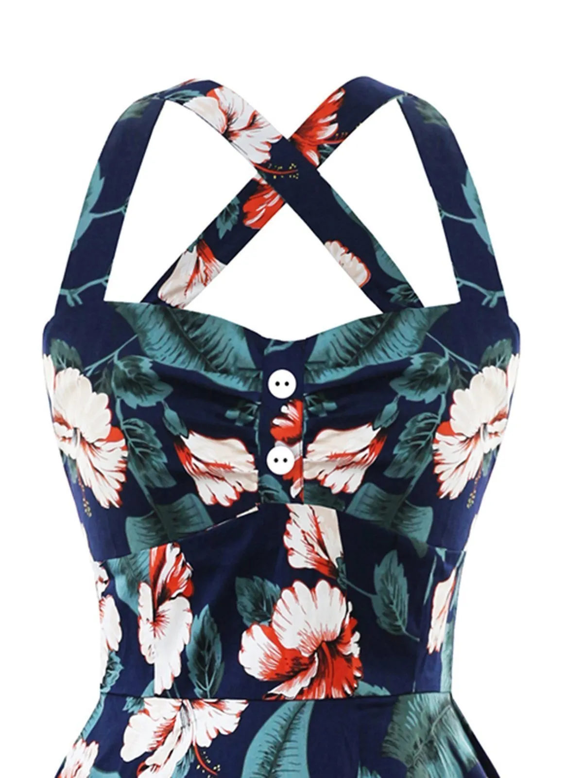 1950s Floral Button Swing Dress