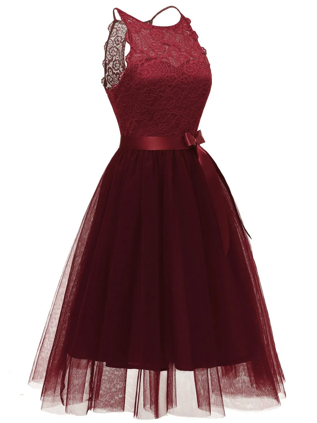 1950s Lace Belted Bow Swing Dress