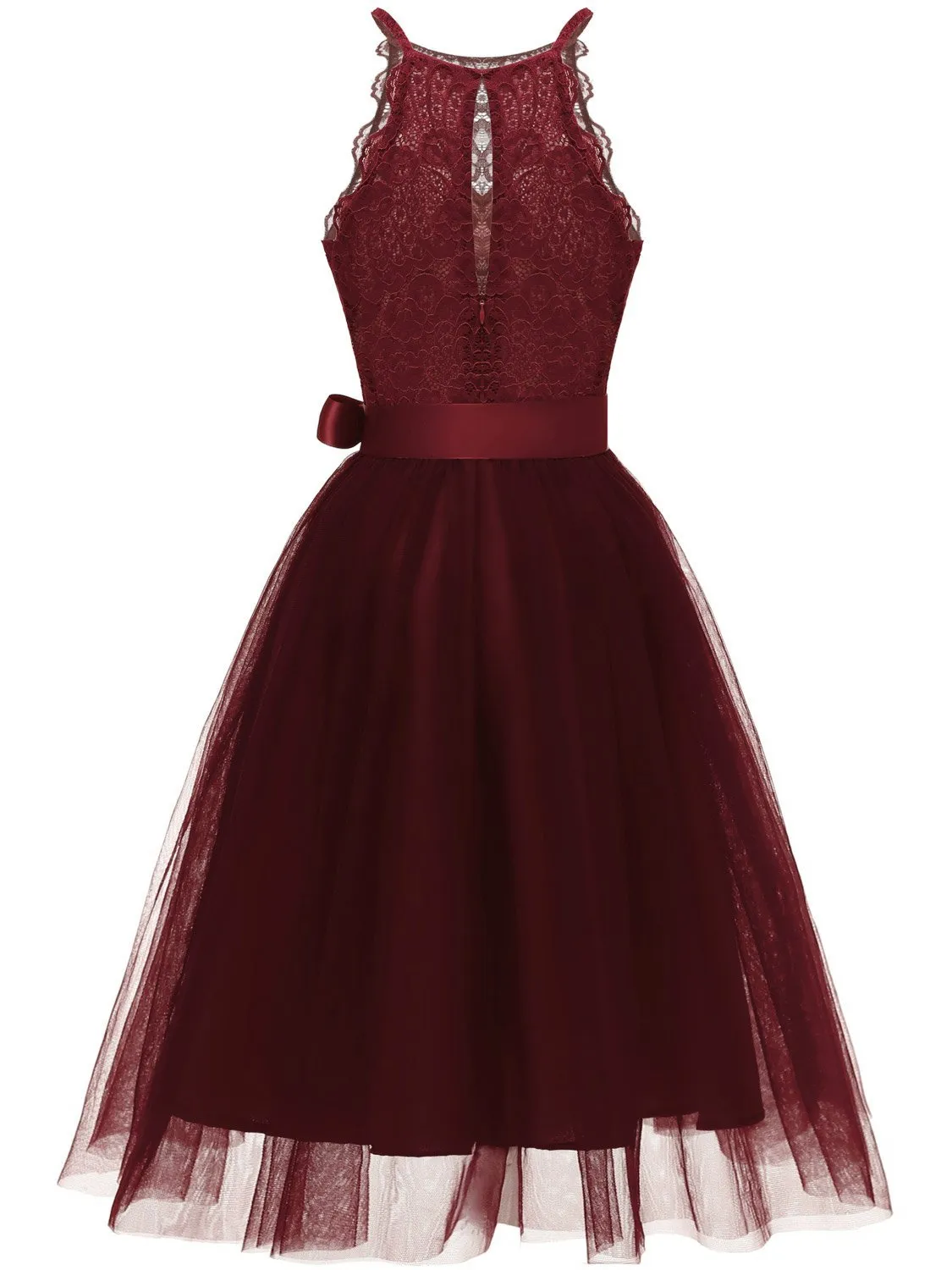 1950s Lace Belted Bow Swing Dress