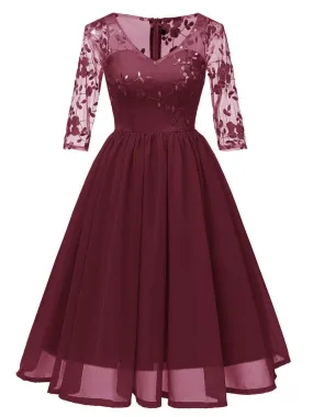 1950s Lace Embroidery Chiffon Dress