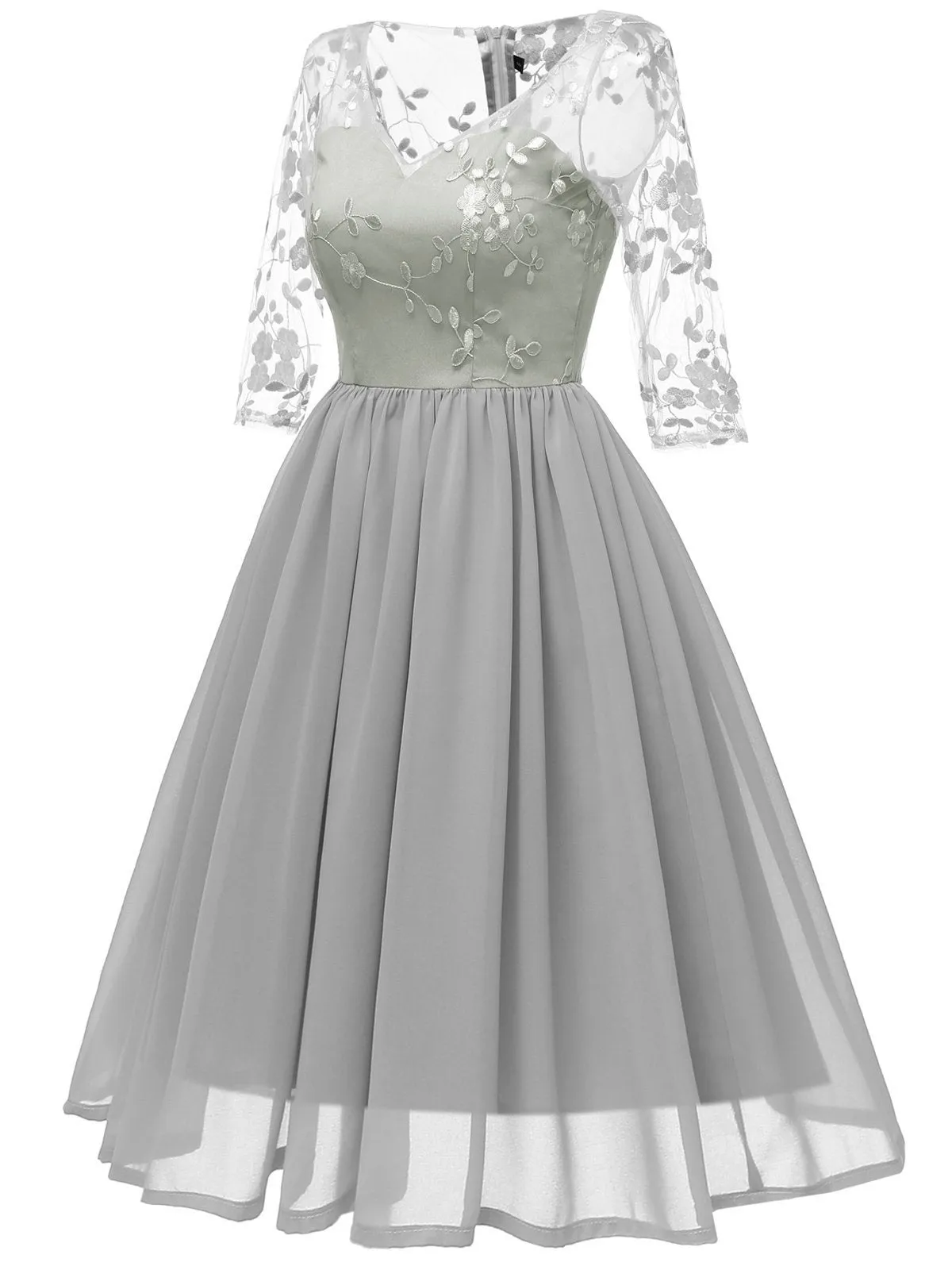 1950s Lace Embroidery Chiffon Dress