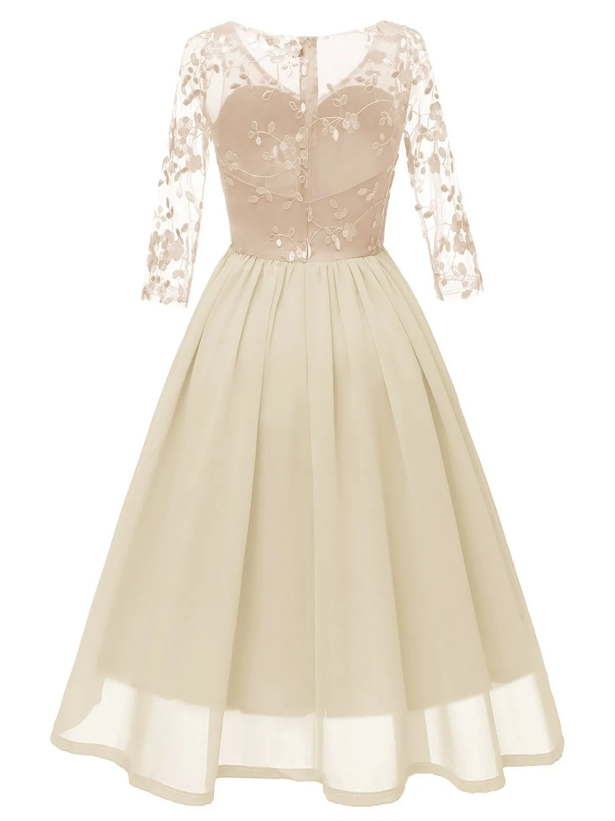 1950s Lace Embroidery Chiffon Dress