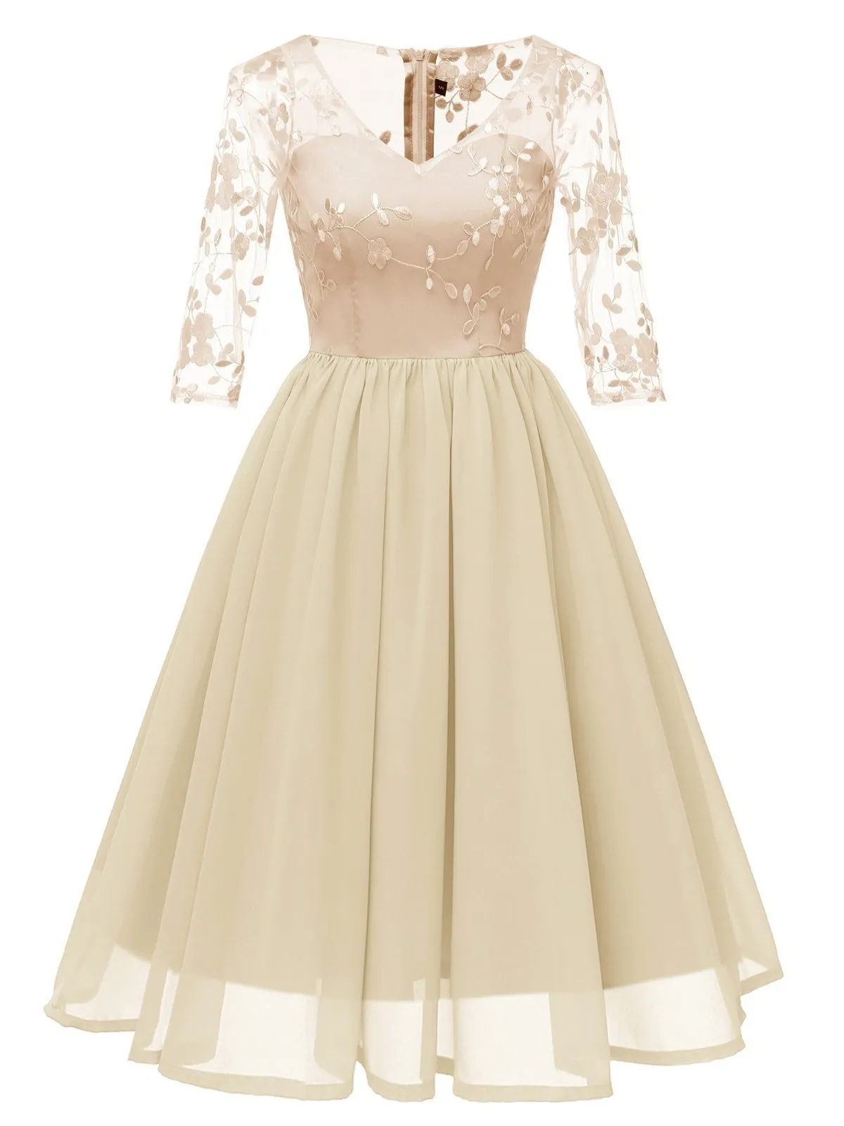 1950s Lace Embroidery Chiffon Dress