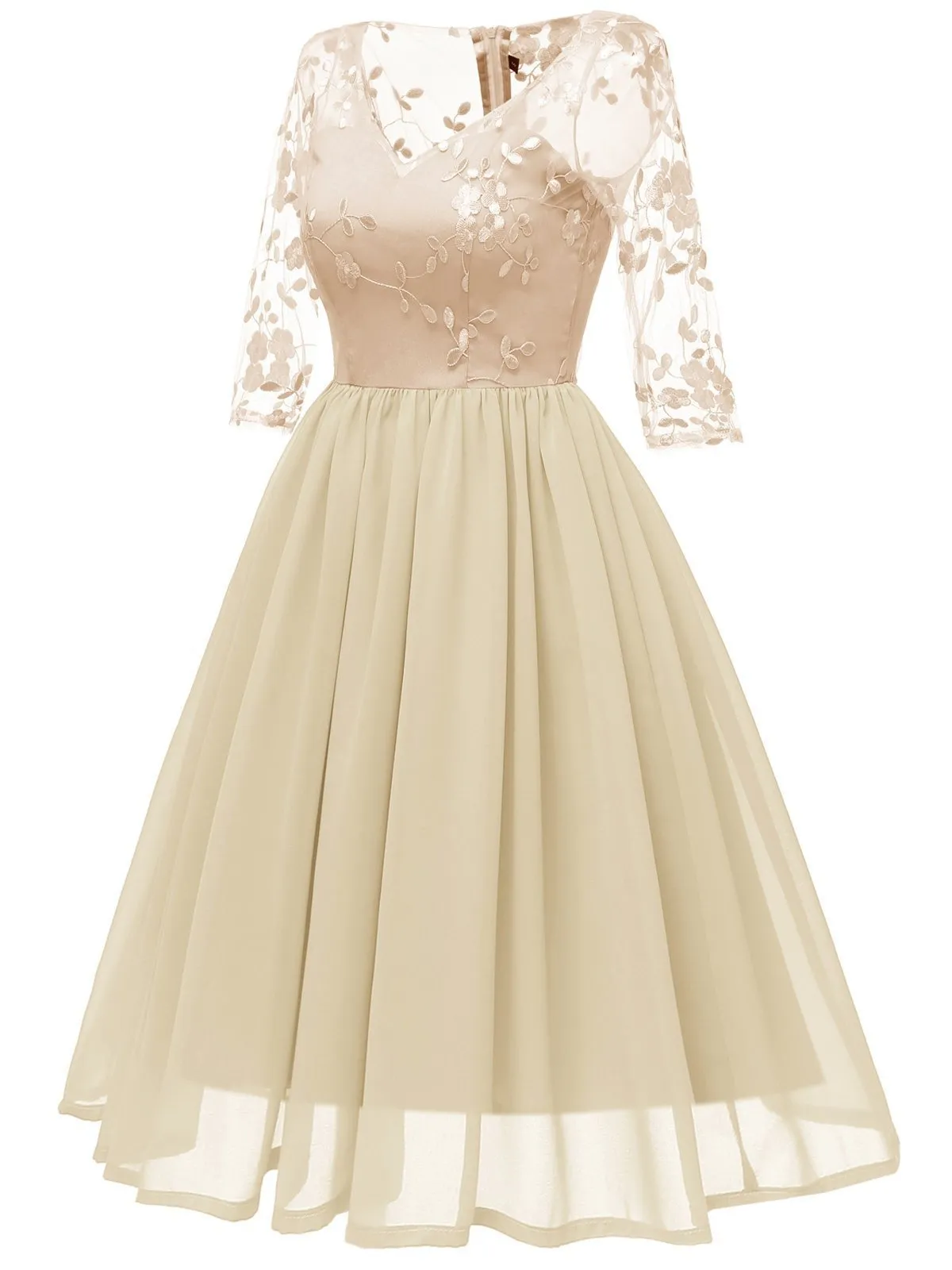 1950s Lace Embroidery Chiffon Dress