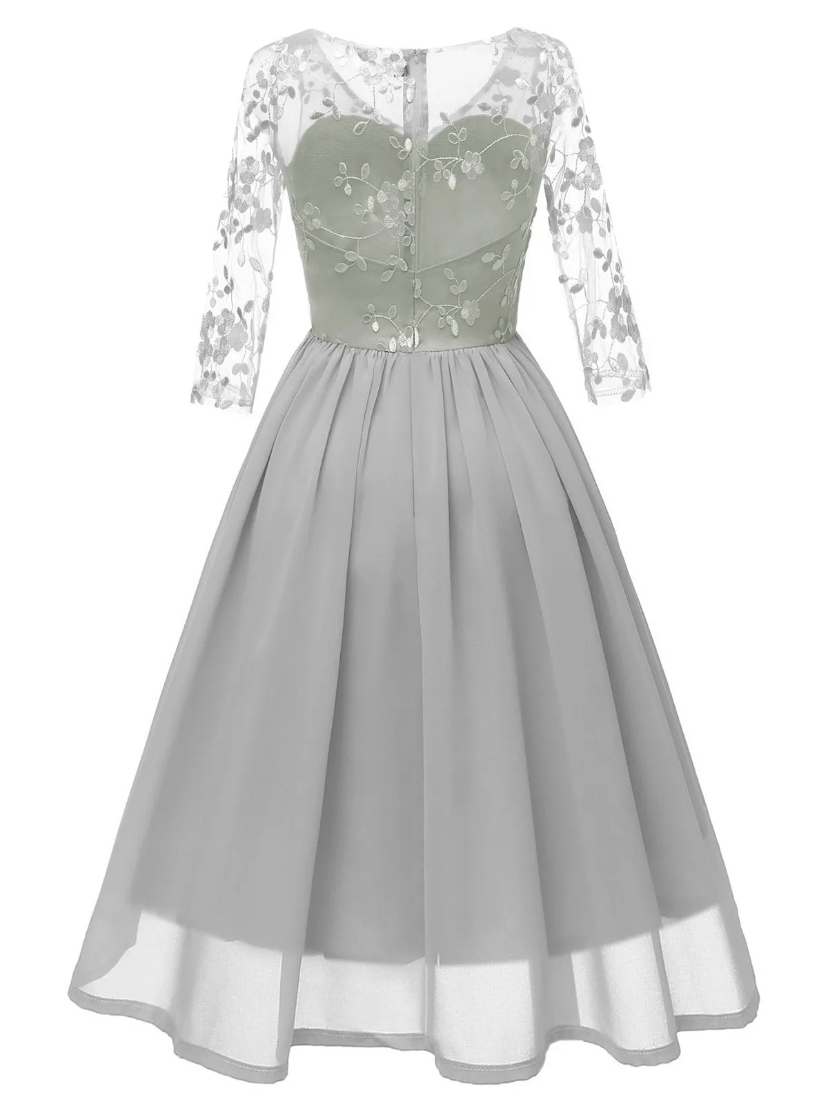 1950s Lace Embroidery Chiffon Dress