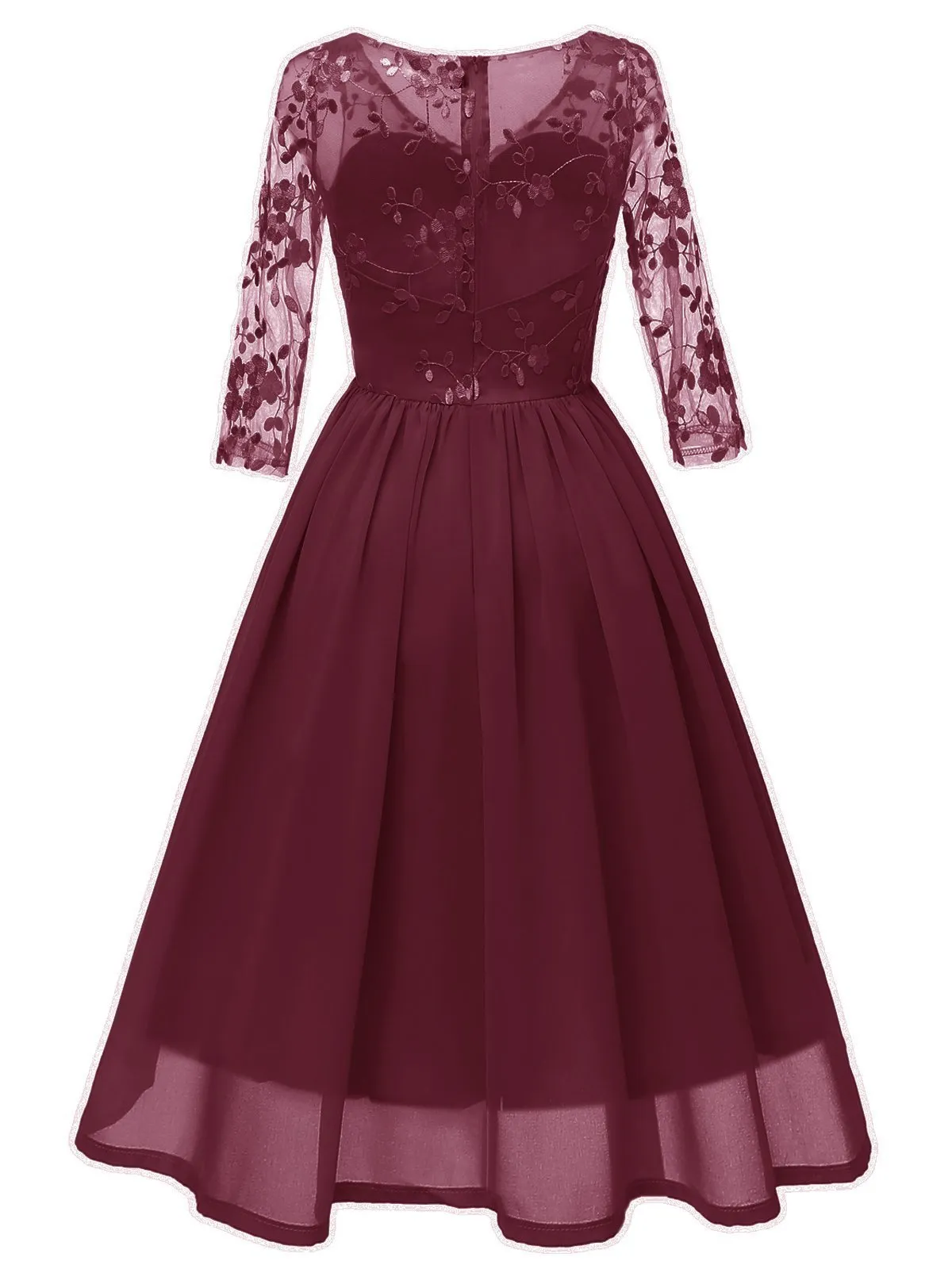 1950s Lace Embroidery Chiffon Dress