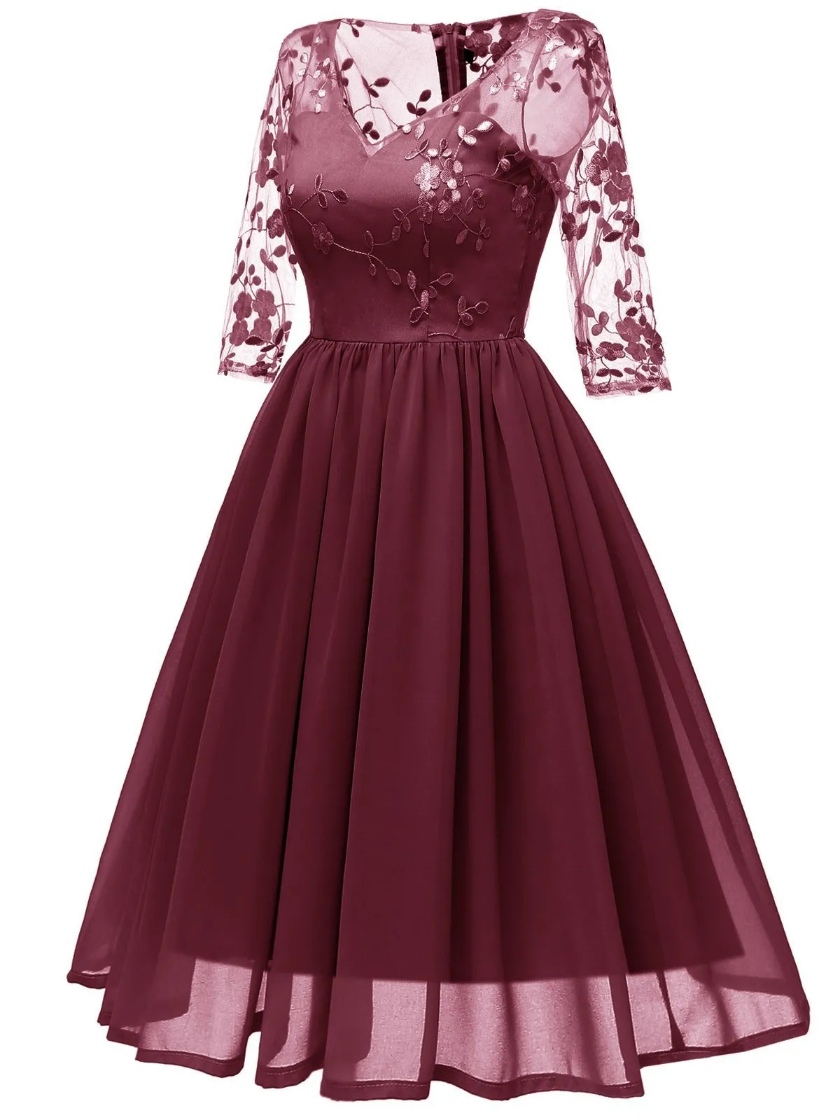1950s Lace Embroidery Chiffon Dress