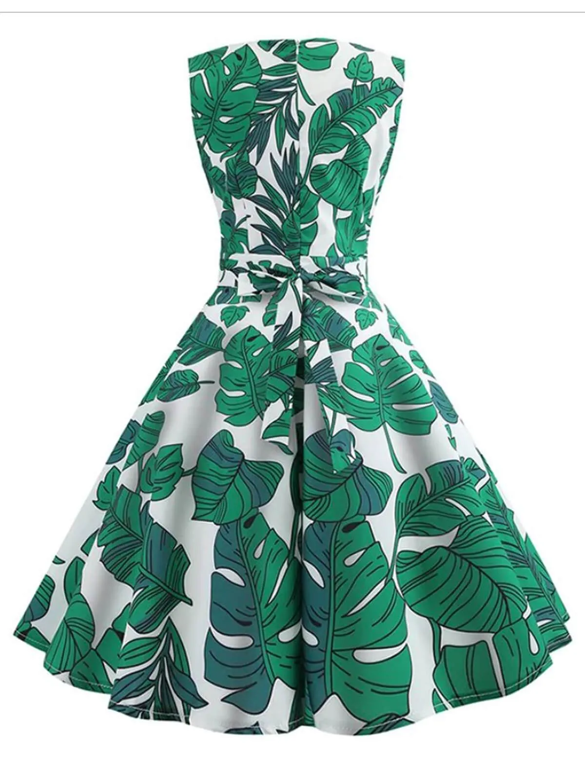 1950S Leaf O Neck Swing Dress