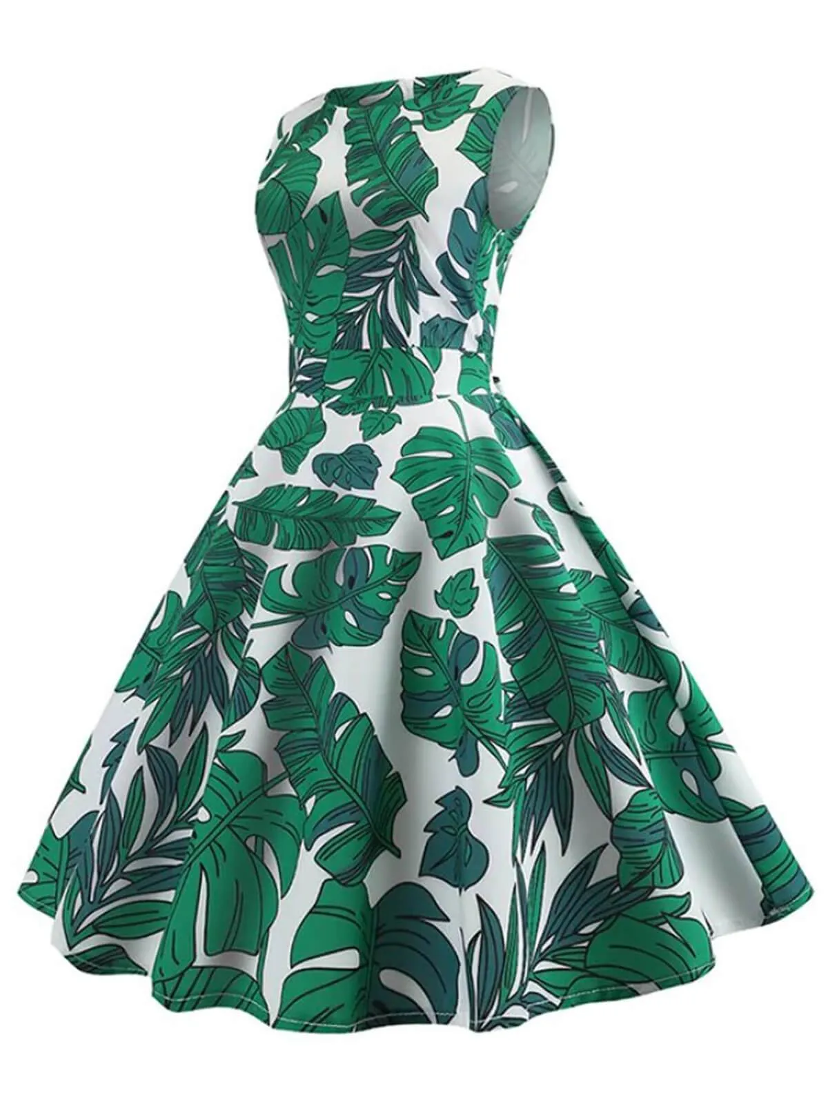 1950S Leaf O Neck Swing Dress