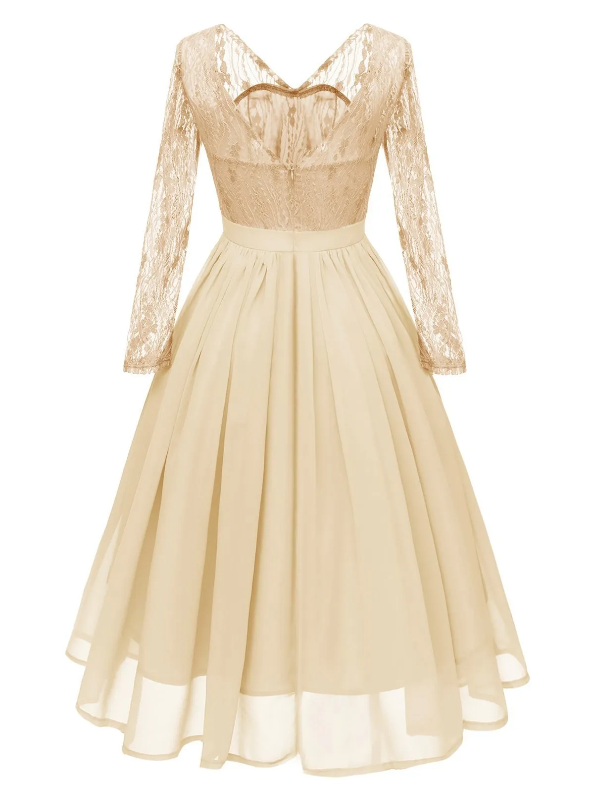 1950s Long Sleeve Chiffon Lace Dress