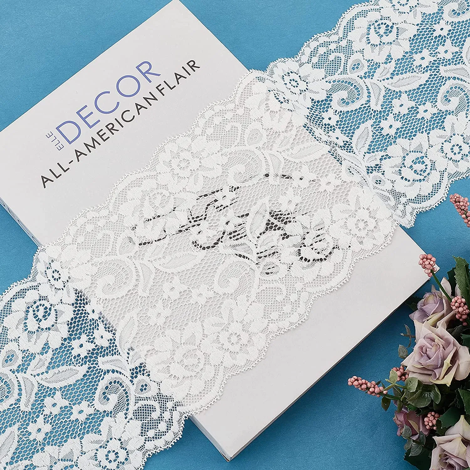5 Yards 6 Inch Wide Elastic Lace Cotton Floral Pattern Trim Fabric Sewing for Scalloped Edge Rose Decorations for Dress Tablecloth Hair Band Wedding Festival Event Decorations(White)