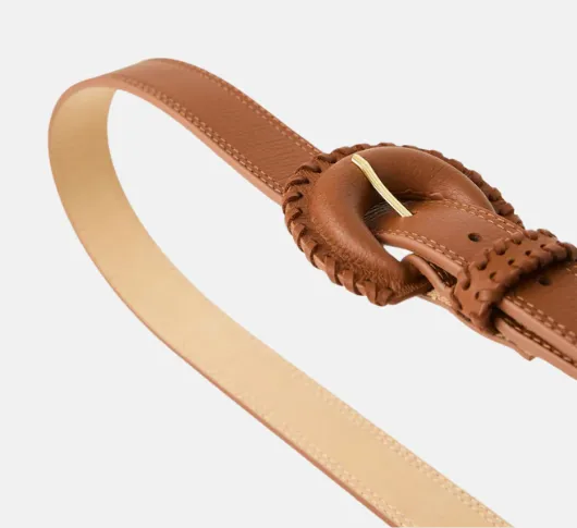 B-Low the Belt - Owen Leather Belt with Whipstitch Buckle in Brandy