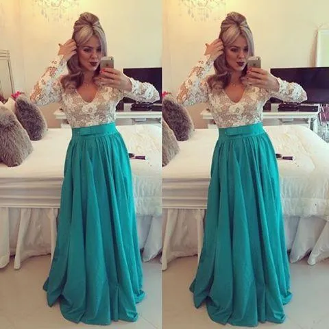 Backless V-neck Splicing Lace Hollow Out Long Party Dress
