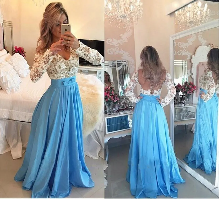 Backless V-neck Splicing Lace Hollow Out Long Party Dress