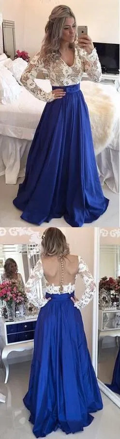 Backless V-neck Splicing Lace Hollow Out Long Party Dress