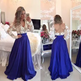 Backless V-neck Splicing Lace Hollow Out Long Party Dress