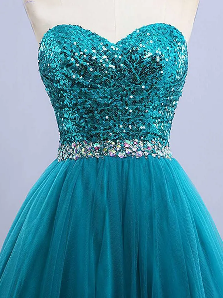 Ball Gown Strapless Sweetheart Neck Sequins Long Quinceanera Dresses APD2889