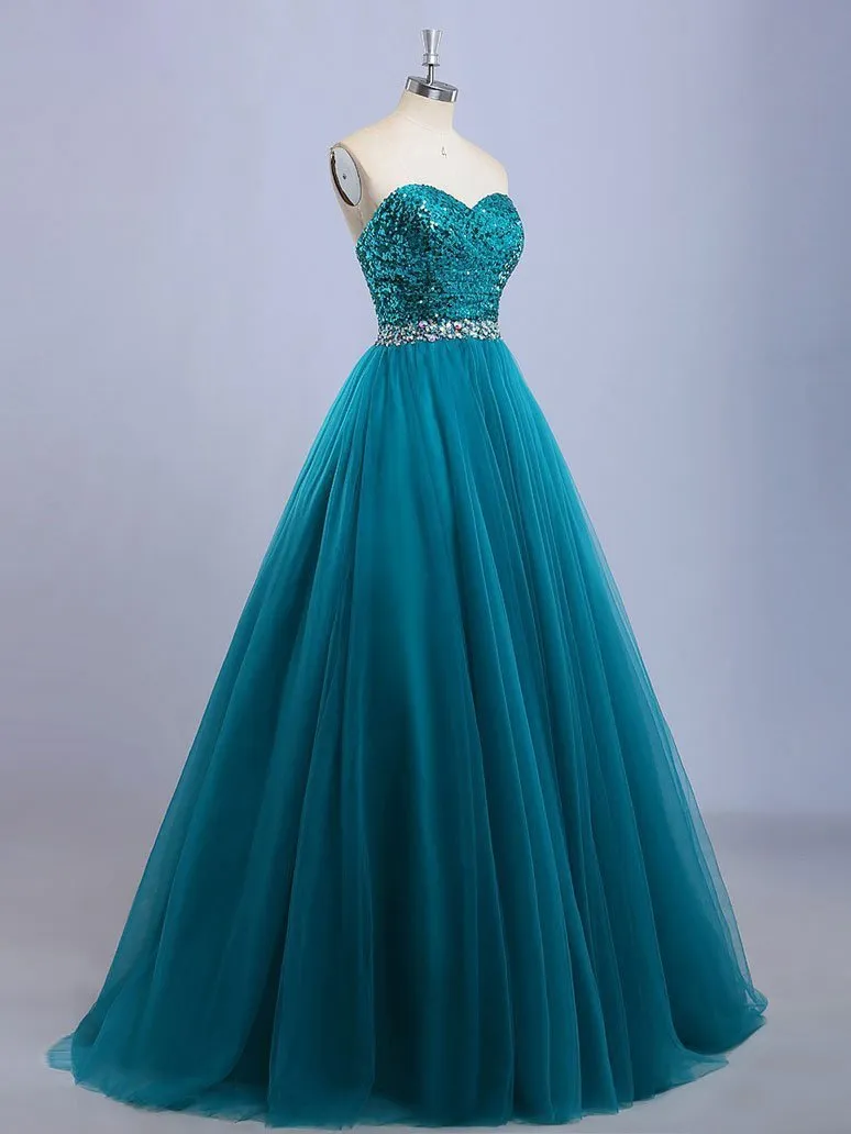 Ball Gown Strapless Sweetheart Neck Sequins Long Quinceanera Dresses APD2889