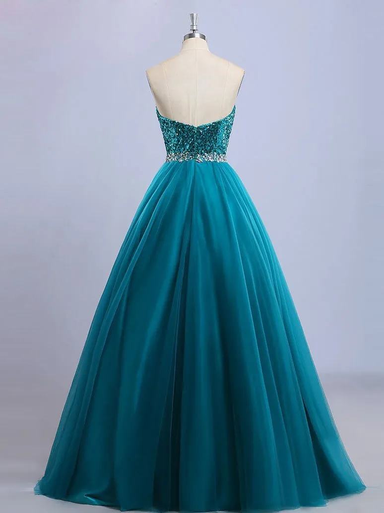 Ball Gown Strapless Sweetheart Neck Sequins Long Quinceanera Dresses APD2889