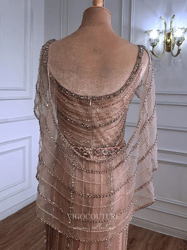 Beaded Cape Sleeve Prom Dresses Mermaid Evening Dresses 21315