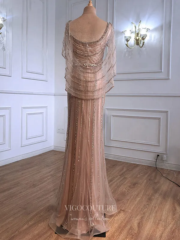 Beaded Cape Sleeve Prom Dresses Mermaid Evening Dresses 21315