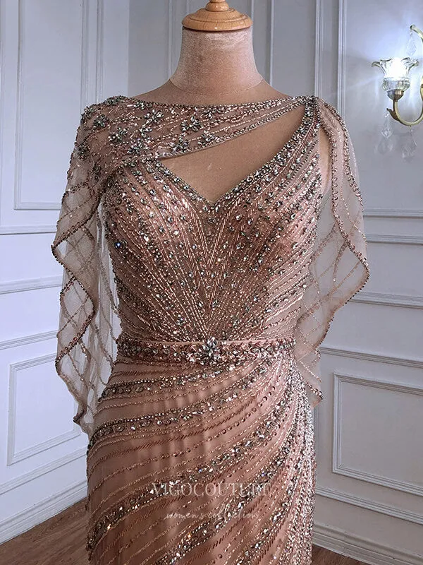 Beaded Cape Sleeve Prom Dresses Mermaid Evening Dresses 21315