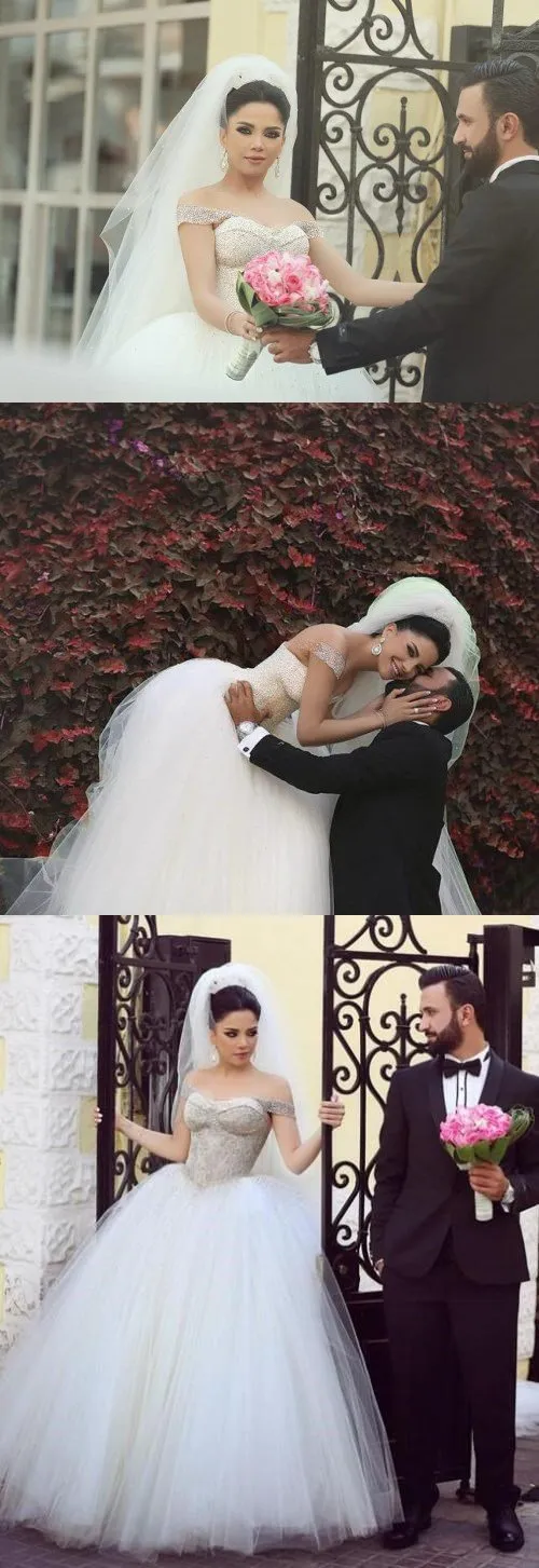 Beaded Crystal Off Shoulder Wedding Dresses, Gorgeous Elegant Popular Sparkly Bridal Gwons,WD0344