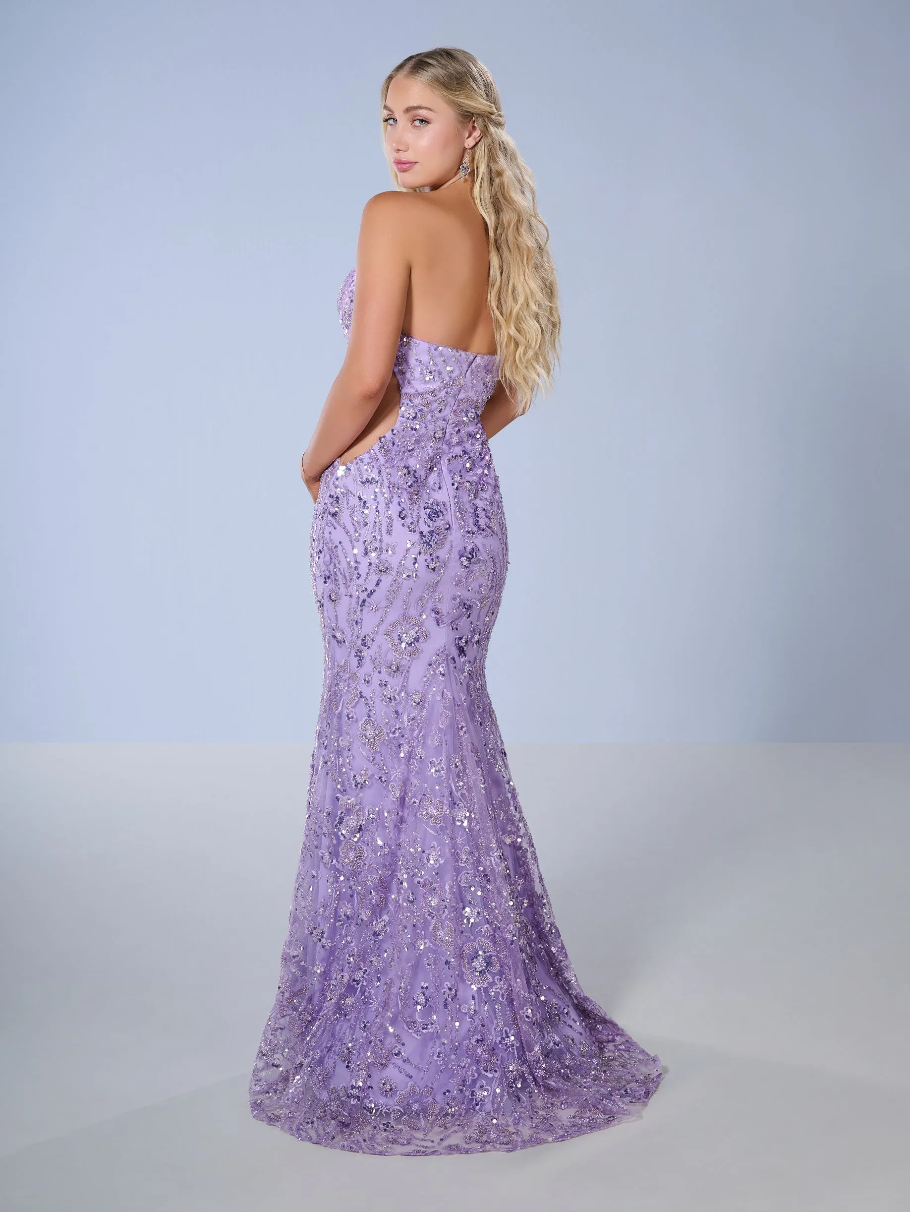 Beaded Fitted Strapless Gown by Tiffany Designs 16150
