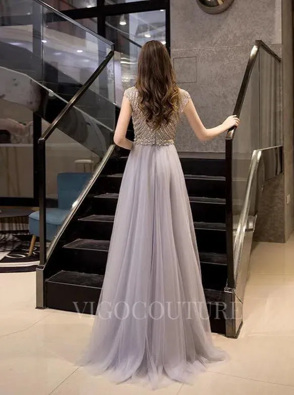 Beaded Prom Dresses Cap Sleeve A-line Formal Dresses 20100