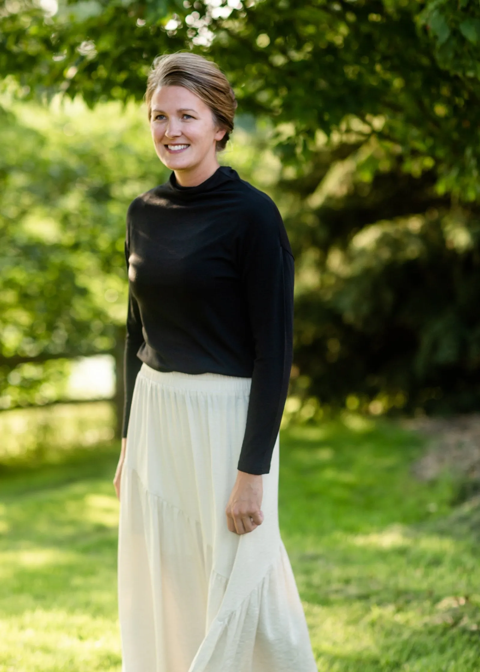 Beige Asymmetric Seam Midi Skirt- FINAL SALE