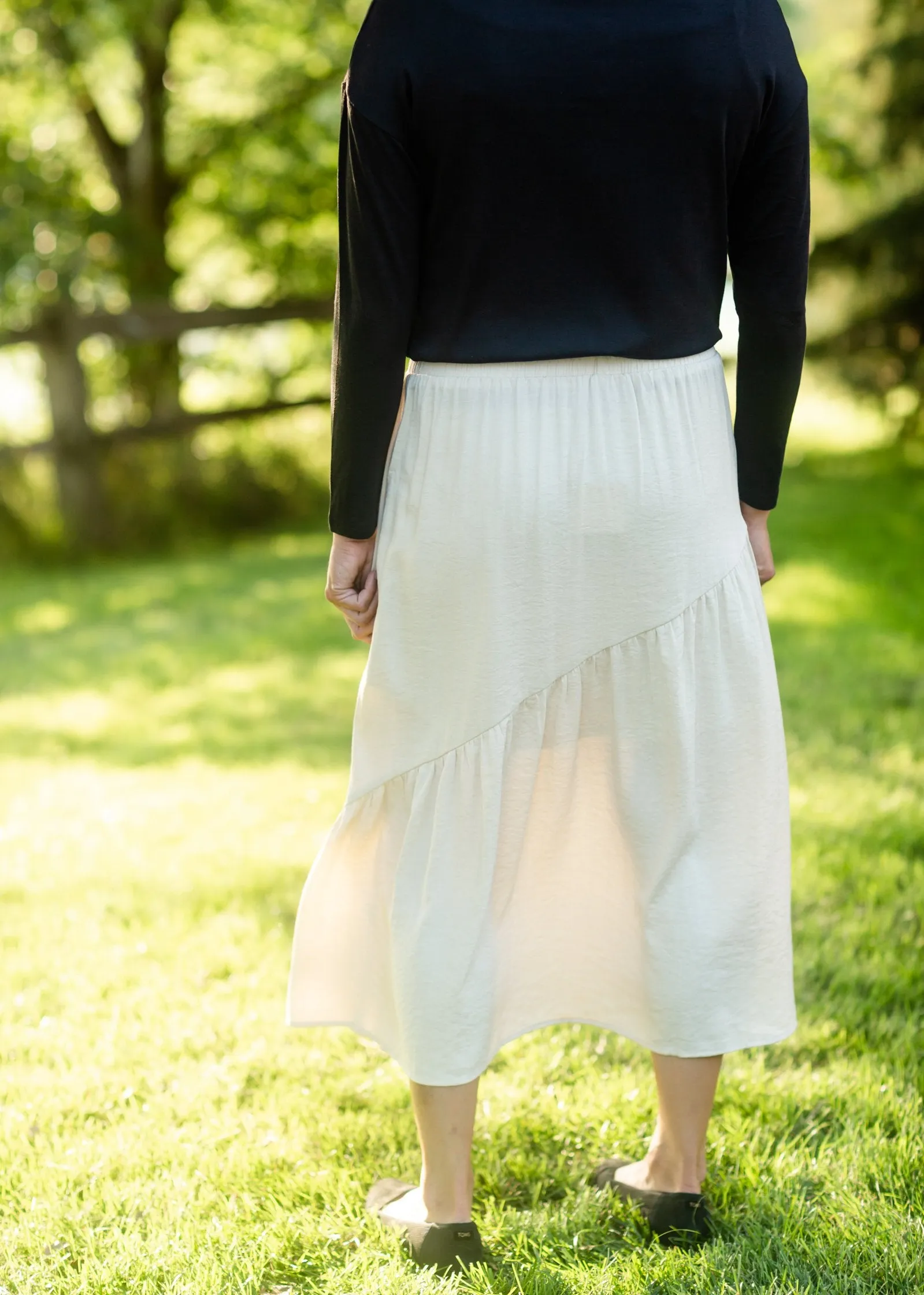 Beige Asymmetric Seam Midi Skirt- FINAL SALE
