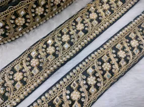Black Embellished Pearl and Mirror Trim
