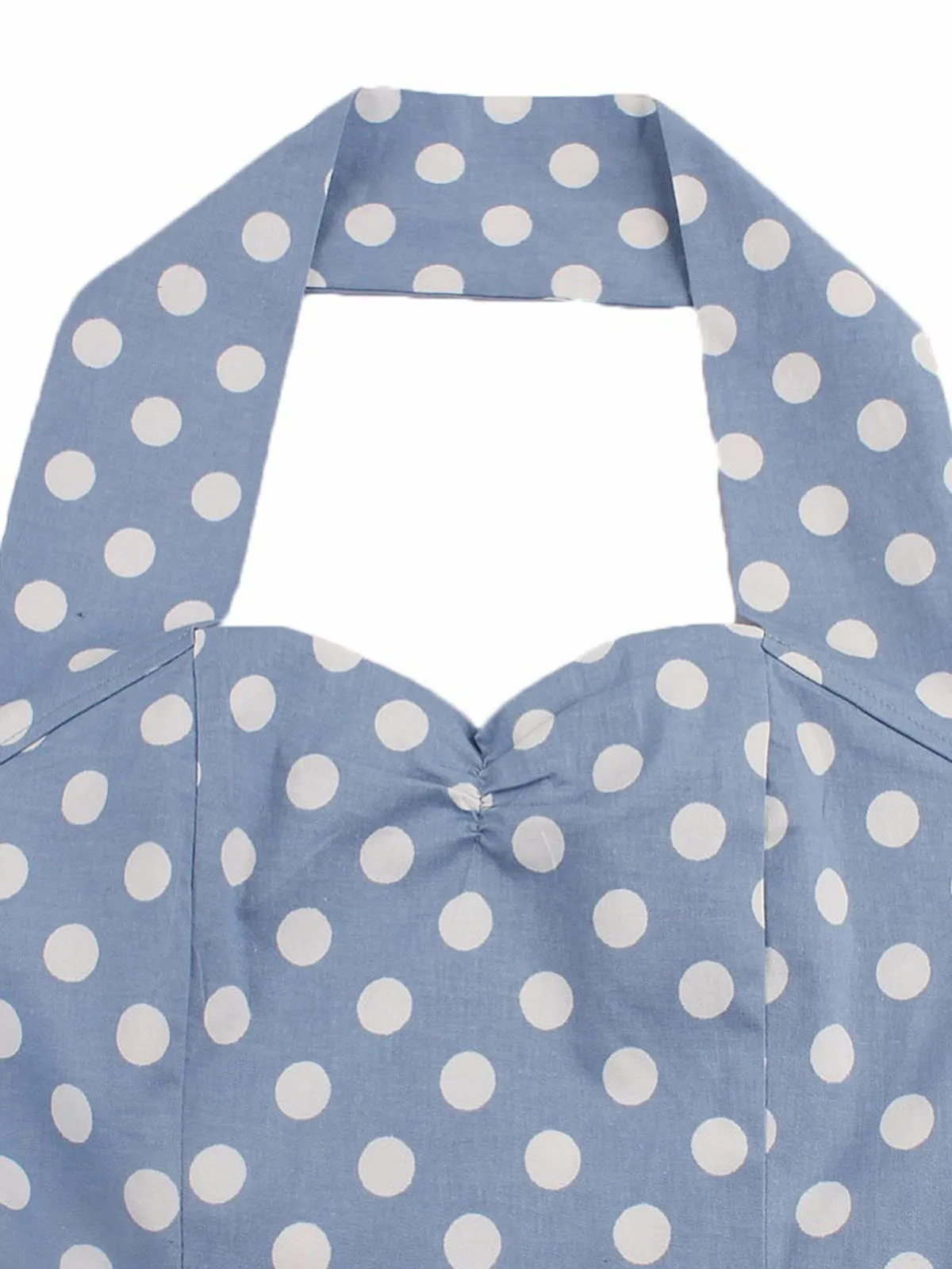 Blue 1950s Polka Dot Halter Belted Dress