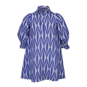 BLUE PRINT CHIFFON SWING DRESS