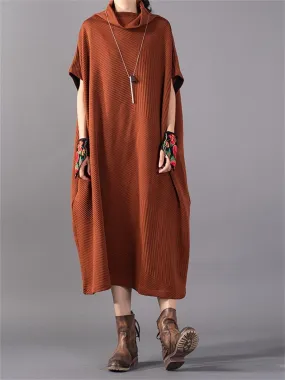 Casual Retro High Collar Half Sleeve Women'S Sweater Long Skirt