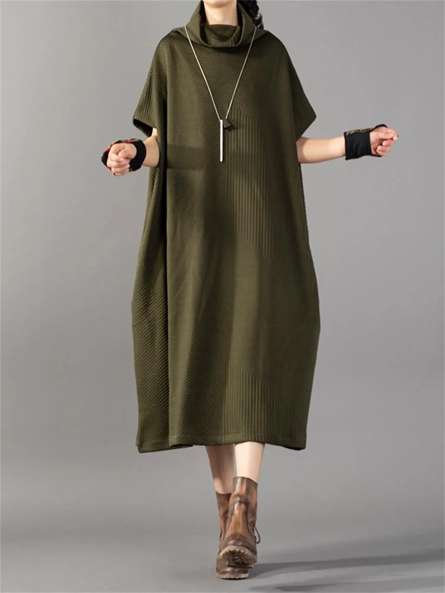 Casual Retro High Collar Half Sleeve Women'S Sweater Long Skirt