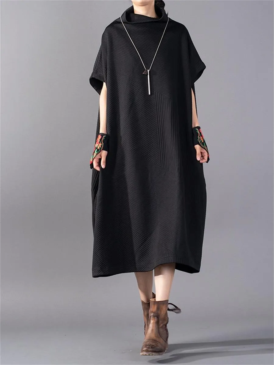 Casual Retro High Collar Half Sleeve Women'S Sweater Long Skirt
