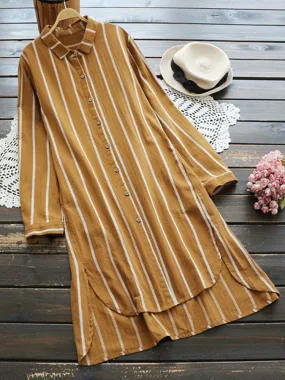 Casual Striped Women Shirt Dresses