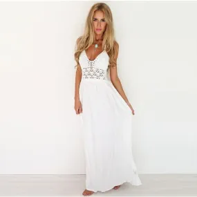 Clearance Fashion Lace Patchwork V-neck Straps Chiffon Long Dress