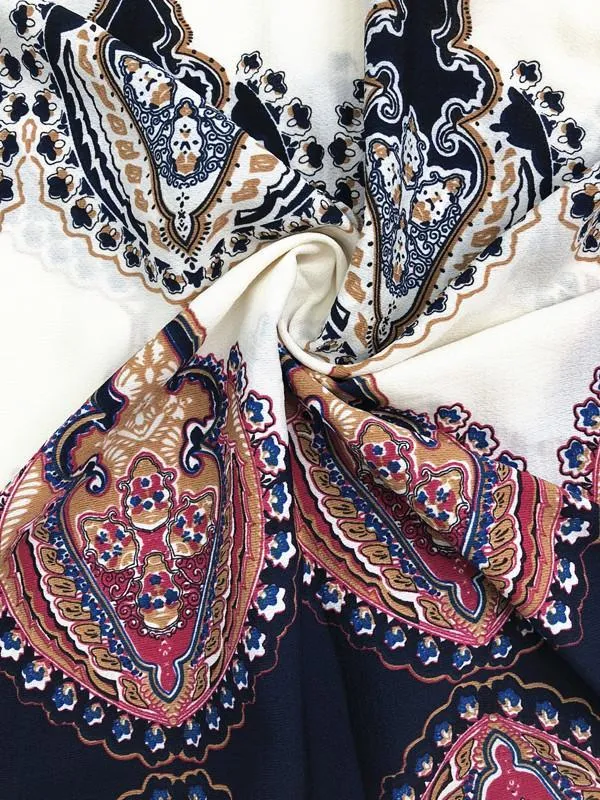 Clearance Retro Print Off Shoulder Short Sleeves Crop Top with Long Skirt Two Pieces Dress Set