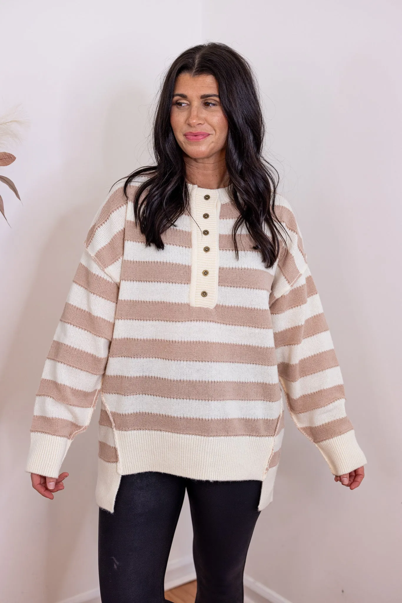 Comfy Perfection Taupe Striped Sweater