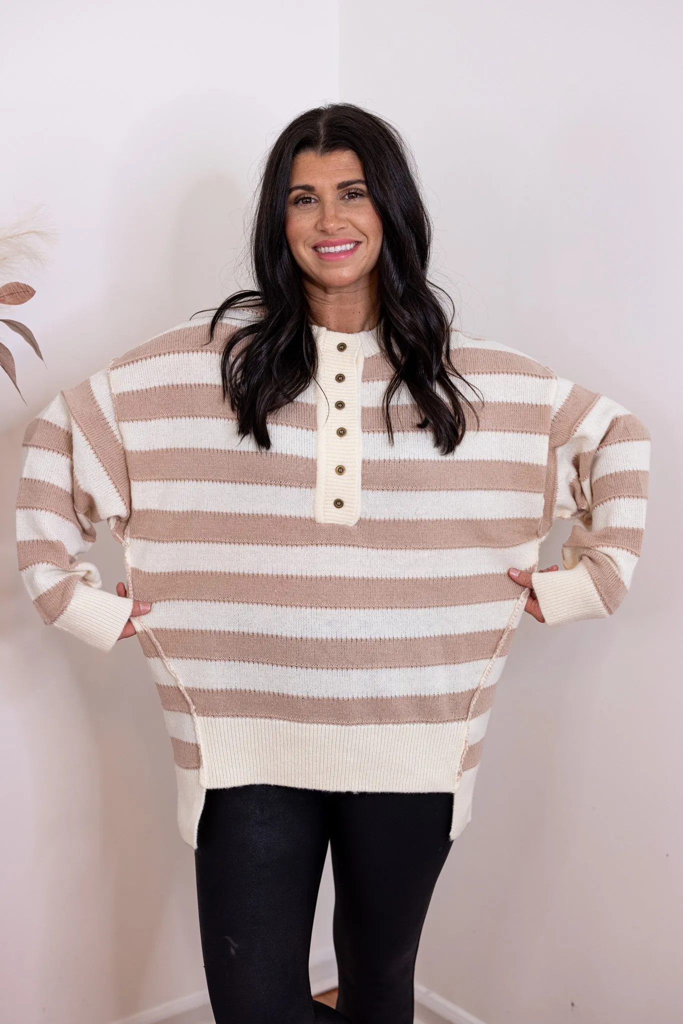 Comfy Perfection Taupe Striped Sweater