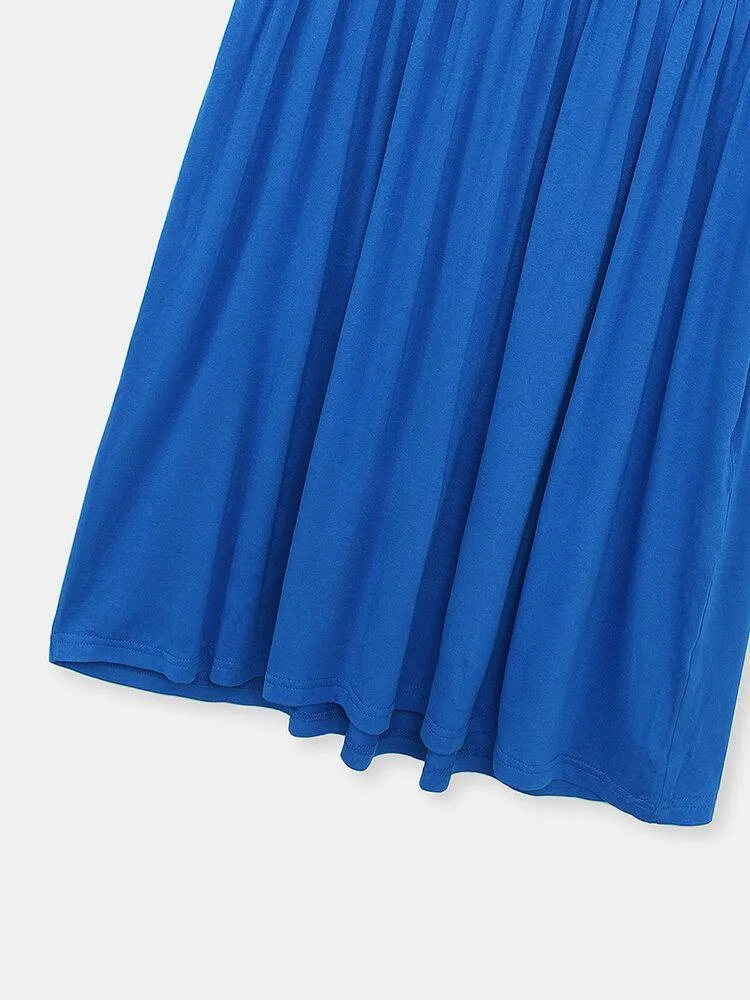 deanwangkt Women Pleats Solid Color Twist Sleeve Casual Dress