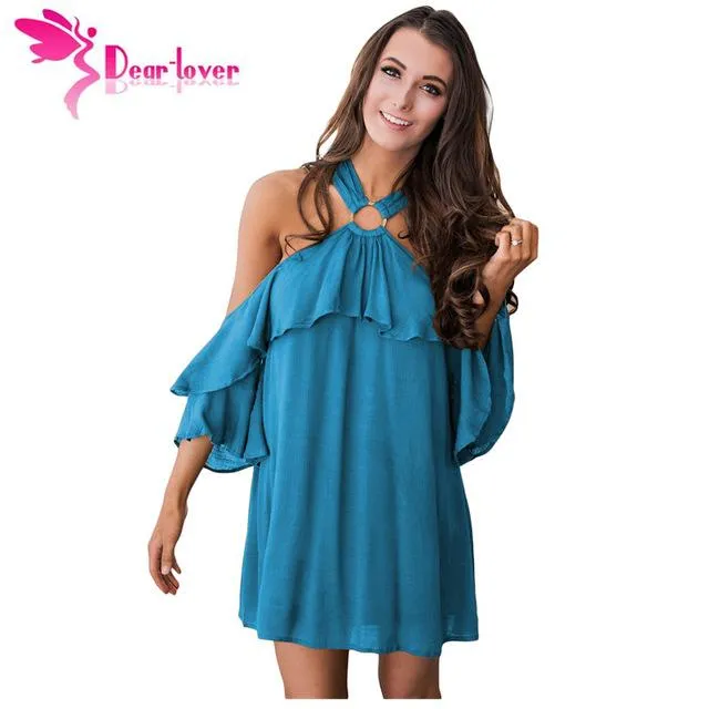 Dear-Lover Elegant Dresses 2017 Off Shoulder Summer Vestidos Burgundy Adorable Sexy O Ring Detail Boho Ruffle A-line Dress 22967