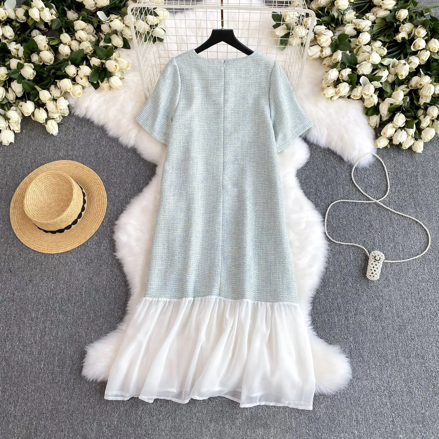 Delicate Mesh Hem Patchwork Dress