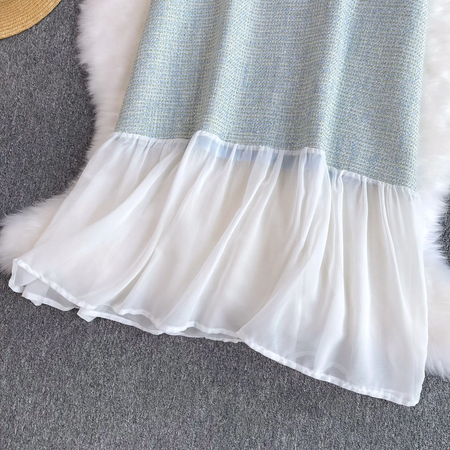 Delicate Mesh Hem Patchwork Dress