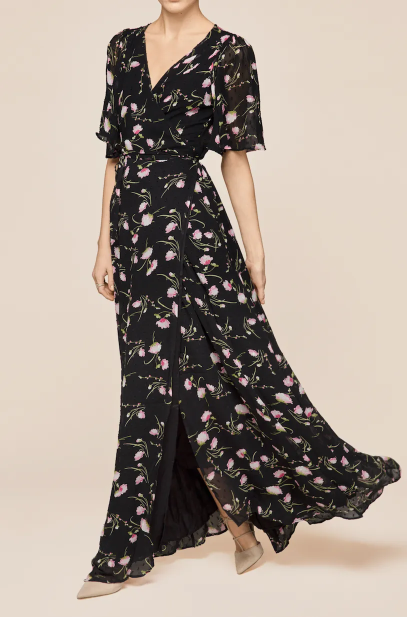 Delicate Semi Wrap Dress - Black Poppy