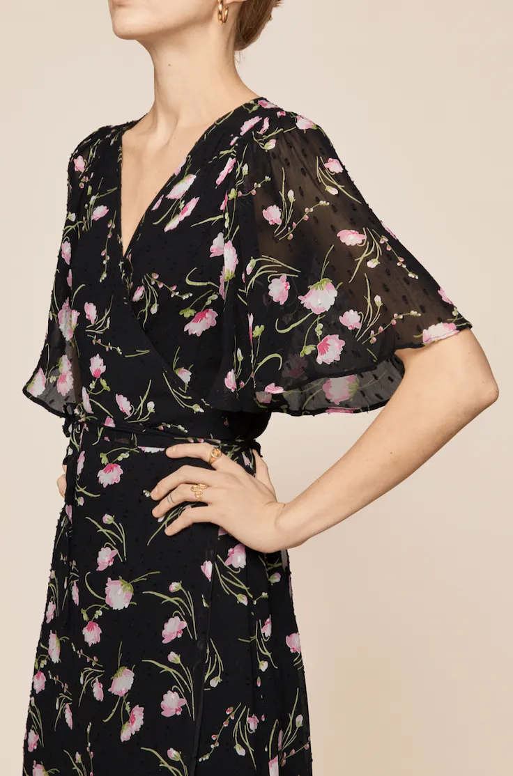Delicate Semi Wrap Dress - Black Poppy