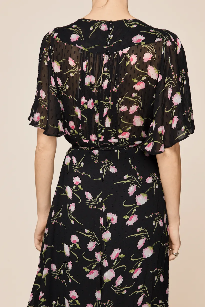 Delicate Semi Wrap Dress - Black Poppy